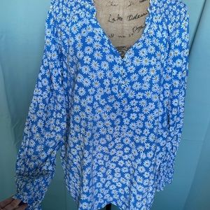 St. John's Bay Women's Henley Neck Long Sleeve Floral Blouse XXL
